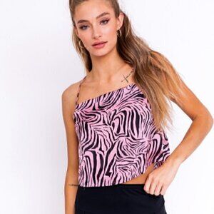 Le Lis Cropped Pink Zebra Satin Top
